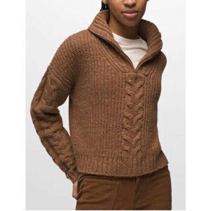 NWOT prAna Laurel Creek Silk Wool Blend 1/4 Zip Cable Knit Sweater Women's S